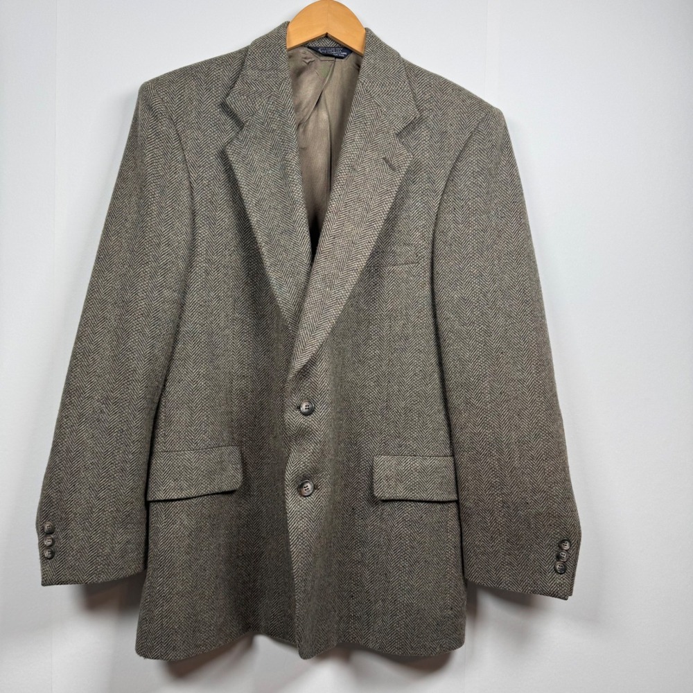 VTG Kuppenheimer Wool Blazer Men 44R Brown Herringbone Academic Heritage Preppy